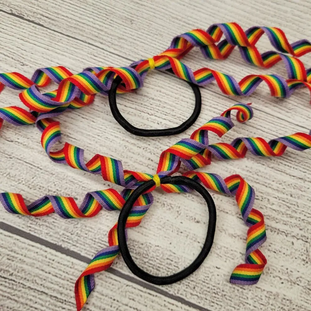 PRIDE Rainbow Corkscrew Grosgrain Ribbon Korker Hair Ties, Set of 2